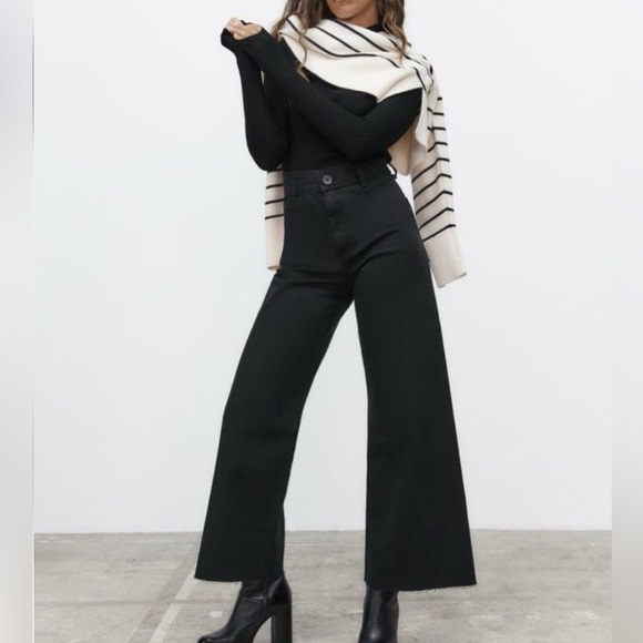 Zara Denim - EUC Zara Marine Straight Black High Rise Wide Leg Jeans size 2